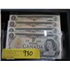 Image 1 : 4 Uncirculated Canadian $ 1 Bank Notes in Sequence