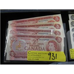 Four 1974 Canadian $ 2 Bank Notes