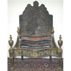 Late C19th / early C20th brass & steel serpentine fronted firegrate with...