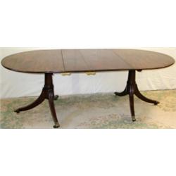 C19th & later mahogany twin pillar dining table with 2 extra leaves & rounded...