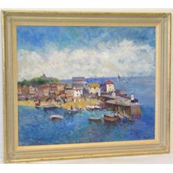 John Ambrose, b. 1931 - THE PIER, ST. IVES, CORNWALL - oil on board, 20 by...