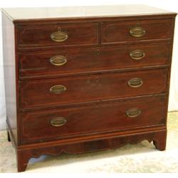 George III mahogany & boxwood line inlaid chest of 2 short & 3 long graduated...
