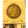 Image 1 : 1909 P U.S. Silver Barber Half Dollar, Very Good.