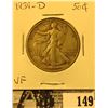 Image 1 : 1939 D U.S. Silver Walking Liberty Half Dollar, Very Fine.