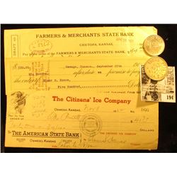 1916 Promissory Note from "The Fox Den Mining Company Oswego, Kansas"; 1952 Check "The Citizen's Ice