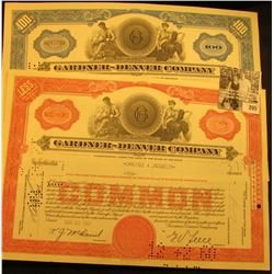 1960 One Hundred Shares Stock Certificate "Gardner-Denver Company", hole cancelled & Ten Shares Stoc