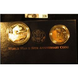 1991-1995 World War II 50th Anniversary Commemorative Two-Coin Proof Set. In original box as issued.