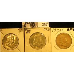 1952 P, D, & S Franklin Silver Half Dollars, EF-Gem BU.