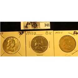 1953 P, D, & S Franklin Silver Half Dollars, F-AU.