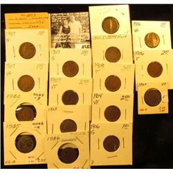 Group of Carded Indian Head Cents: 1893, 1902, 03, 04, 05, (4) 06, (7) 07, & 08. Grades up to Very F