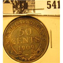 1909 Newfoundland Silver Half Dollar, EF.