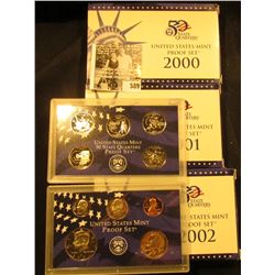 2000 S, 2001 S, & 2002 S U.S. Proof Sets, Original as issued.