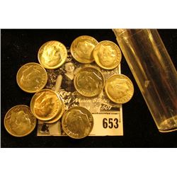 1959 P, (2) 64 P, & (7) 64 D Silver Roosevelt Dimes, EF-Unc. All stored in a plastic tube.
