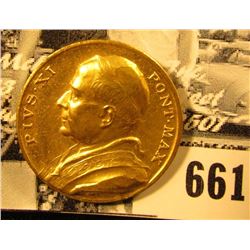"Pivs.XI Pont.Max", "1922-1939", Gold-colored Papal Medal, 25mm.