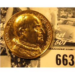 "Iohannes XXXIII Pont.Maximvs", "1958-1963", Gold-colored Papal Medal, 25mm.
