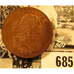 1798 Draped Bust Cent advertising copy "EarlyAmericanCoppers.com/Tom Reynolds/…Omaha, Ne.68139".