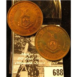 Pair of "Luzon Chapter No. 1 R.A.M/Manilla, P.I.", "One Penny", Red-Brown Uncirculated, 35mm. I have
