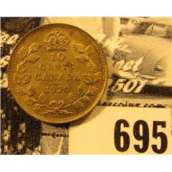 1920 Canada Silver Dime, Choice AU.