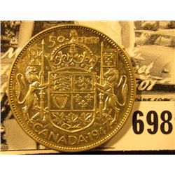1947 Maple Leaf Canada Silver Half-Dollar, Straight 7 variety. EF.