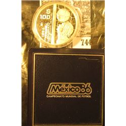 1985 Mexico $100 .925 Fine Silver 1986 World Championship of Football, 33.265 grams, in original cas