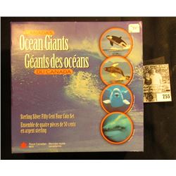 1998 "Canada's Ocean Giants Sterling Silver Fifty Cent Four Coin Set in original box of issue.