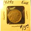 Image 2 : 1924 S Buffalo Nickel, Fine. Half of horn present.