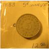 Image 3 : 1883 U.S. Shield Nickel, VF. Ex "Catich Estate/Dean Oakes/Numismatist/Iowa City, Iowa" Collection. I