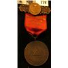 Image 1 : Badge with High grade Indian Cent, ribbon, & hangar "Oct. 1906", "Grand Chapter R.A.M. Iowa", "Signe