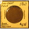 Image 2 : 1867 U.S. Two Cent Piece, VG.
