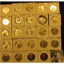 (2) 1964P, (16) 64D, 65P,  66P, 68S, 69D, 80S Proof, & 87S Proof Kennedy Half Dollars. All Grading E