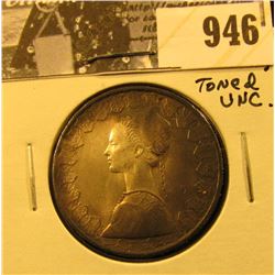 946 . 1958 Italy 500 Lire, Lettered Edge , Toned Unc.