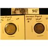 Image 1 : 947 . German Empire: 1876C Five Pfennig VF & 1875 G 20 Pfennig, VG.