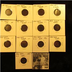 949 . (2) 1906 Spain 1c, AU & Unc; (3) 1904 2c, EF-Unc; (3) 1905 2c EF-AU; & (5) 1911 2c VF-Unc. (13