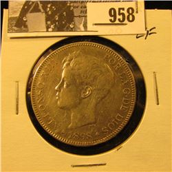 958 . 1898 SG-V Spain Silver Five Pesetas, EF.