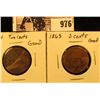 Image 1 : 976 . 1864 & 1865 Civil War Two-Cent Pieces, both Good.
