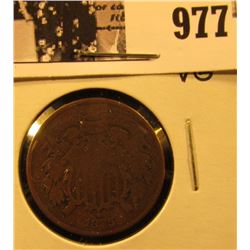 977 . 1865 Civil War Two-Cent Piece, VG.