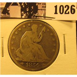 1026 . 1854 Arrows at Date U.S. Seated Liberty Half Dollar, Good.