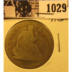 1029 . 1858 P U.S. Seated Liberty Half Dollar, AG.