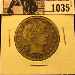 1035 . 1894 O U.S. Barber Half Dollar, VG10.