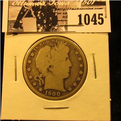 1045 . 1900 S U.S. Barber Half Dollar, Good.