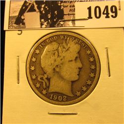 1049 . 1902 S U.S. Barber Half Dollar, VG.