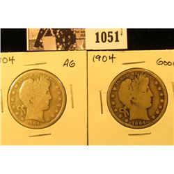 1051 . (2) 1904 P U.S. Barber Half Dollars, AG and Good.
