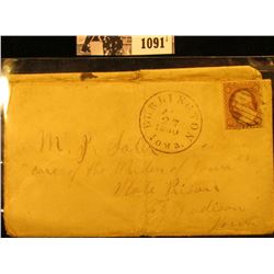 1091 . August 27, 1860 Burlington, Iowa Civil War Cover with postage stamp and cancel.