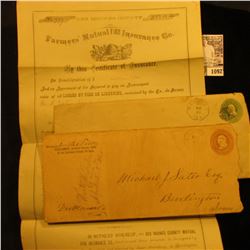 1092 . Wapello & Sigourney, Iowa Postmarked Stamped Covers from slightly post Civil War years; & 188