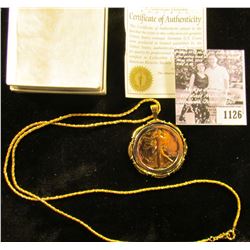 1126 . Gold Enhanced Walking Liberty Half Dollar Made Into A Pendant With Chain