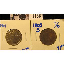 1136 . 1901 P & 1903-S Barber Quarter