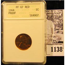 1138 . 1964 P Memorial Proof Penny Graded Proof 67 Red By ANACS