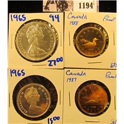 1194 . 1965 Canadian Silver Dollar From Mint Set, Proof-like Silver 1965 Canadian Half Dollar, 1987 