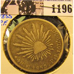 1196 . 1855-P.F. Mexican Silver Four Reales