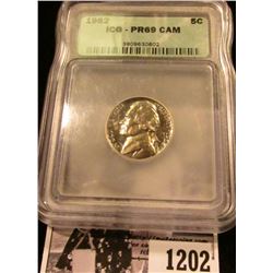 1202 . 1962 Jefferson Nickel Graded Proof 69 Deep Cameo By ICG